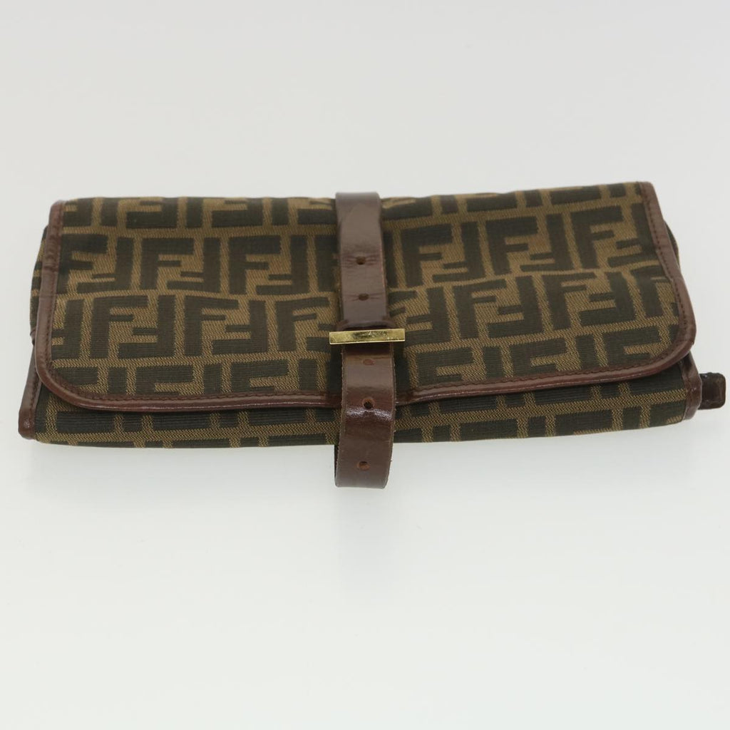 FENDI Zucca Canvas Clutch Bag Black Brown 38923