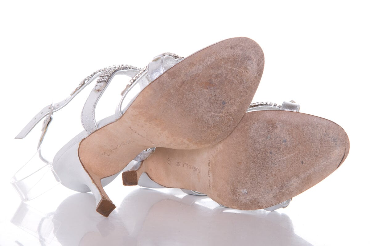 Manolo Blahnik Silver Embellished Heels SZ 37