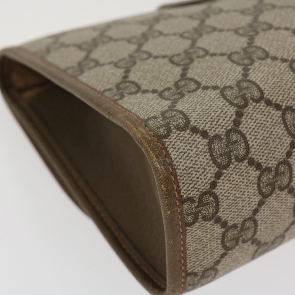 GUCCI Web Sherry Line GG Canvas Clutch Bag PVC Leather Beige Green 39026