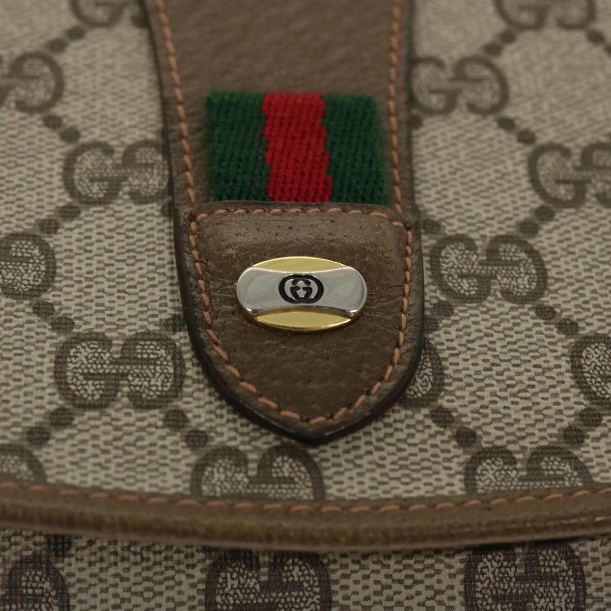 GUCCI Web Sherry Line GG Canvas Clutch Bag PVC Leather Beige Green 39026