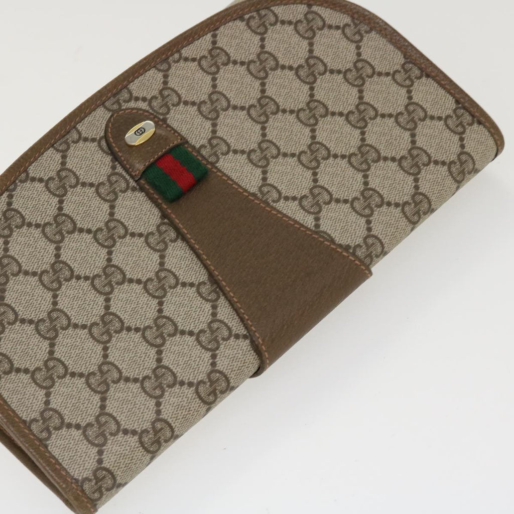 GUCCI Web Sherry Line GG Canvas Clutch Bag PVC Leather Beige Green 39026