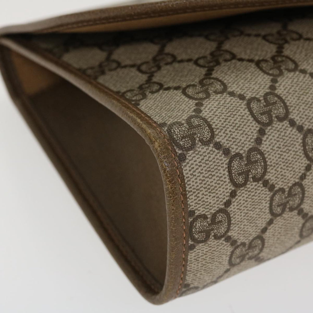 GUCCI Web Sherry Line GG Canvas Clutch Bag PVC Leather Beige Green 39026