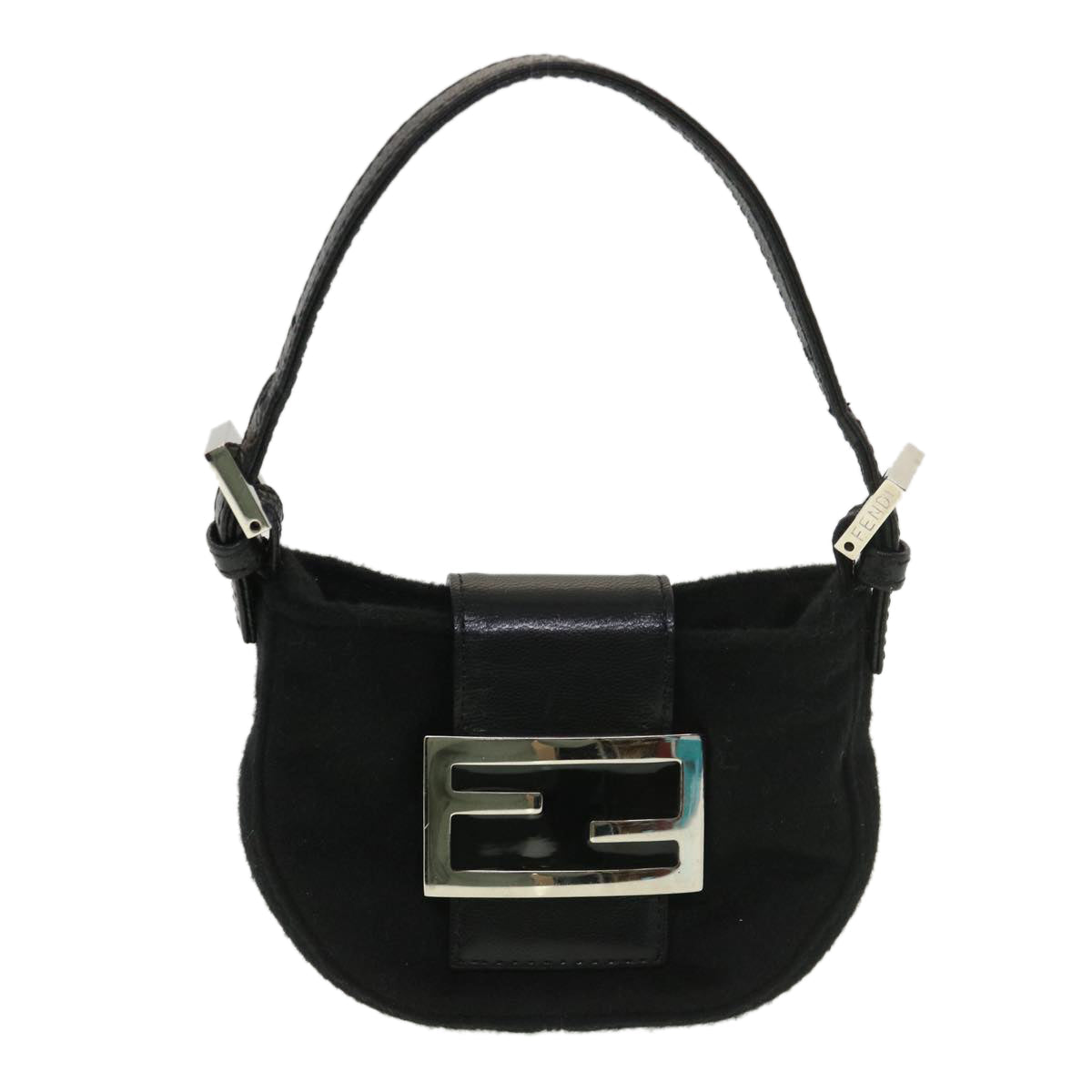 FENDI Mini Mamma Baguette Shoulder Bag Wool Black 39065