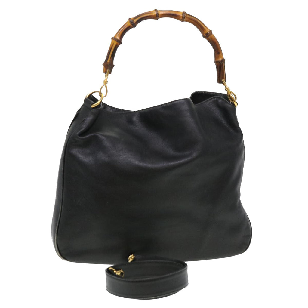 GUCCI Bamboo Shoulder Bag Leather 2way Black 001 1014 1577 39136
