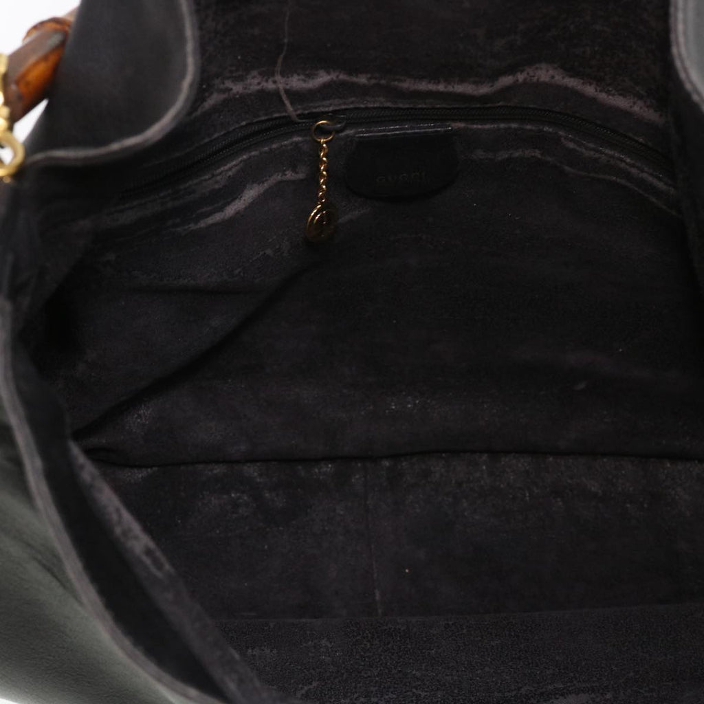 GUCCI Bamboo Shoulder Bag Leather 2way Black 001 1014 1577 39136