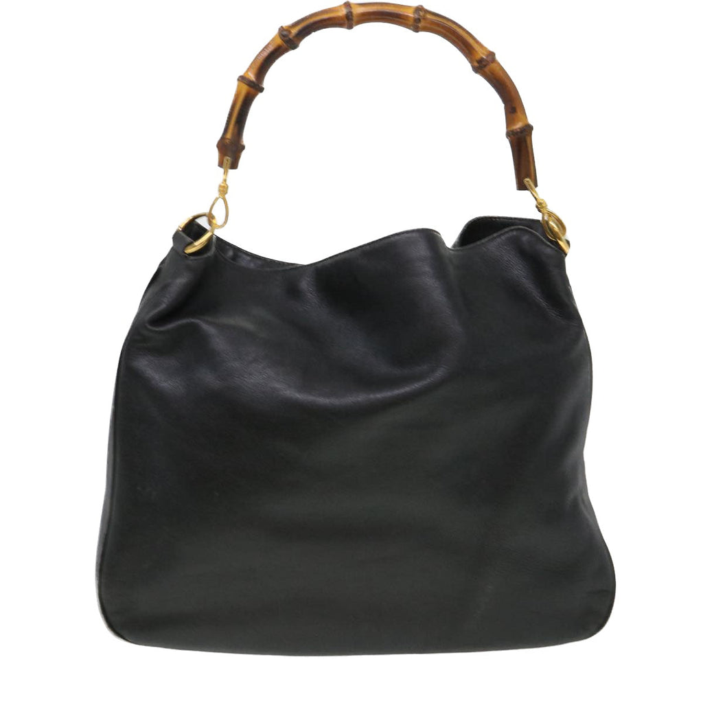 GUCCI Bamboo Shoulder Bag Leather 2way Black 001 1014 1577 39136