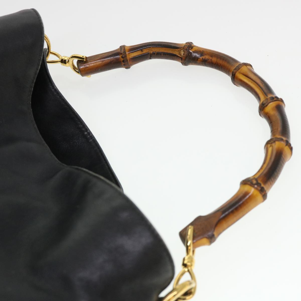 GUCCI Bamboo Shoulder Bag Leather 2way Black 001 1014 1577 39136