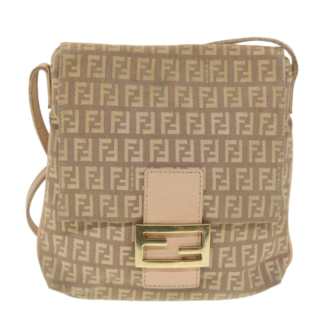 FENDI Zucchino Canvas Mamma Baguette Shoulder Bag Beige 39139