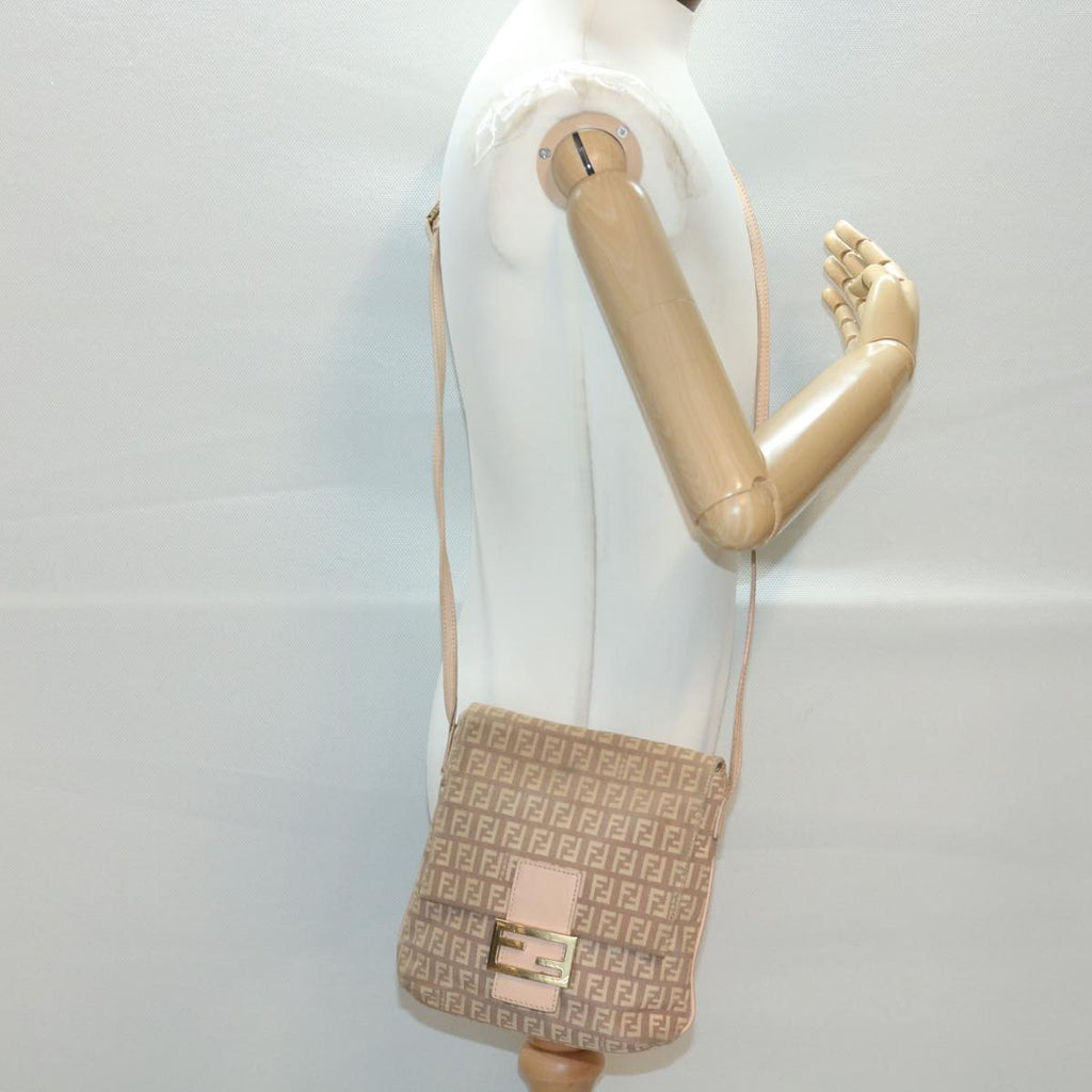 FENDI Zucchino Canvas Mamma Baguette Shoulder Bag Beige 39139