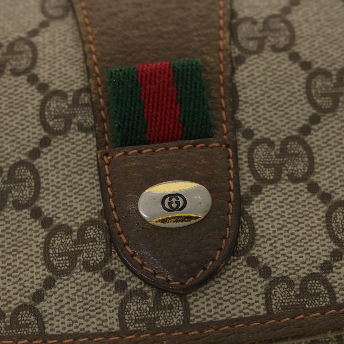 GUCCI GG Canvas Web Sherry Line Clutch Bag Beige Red Green 89.01.030 39241