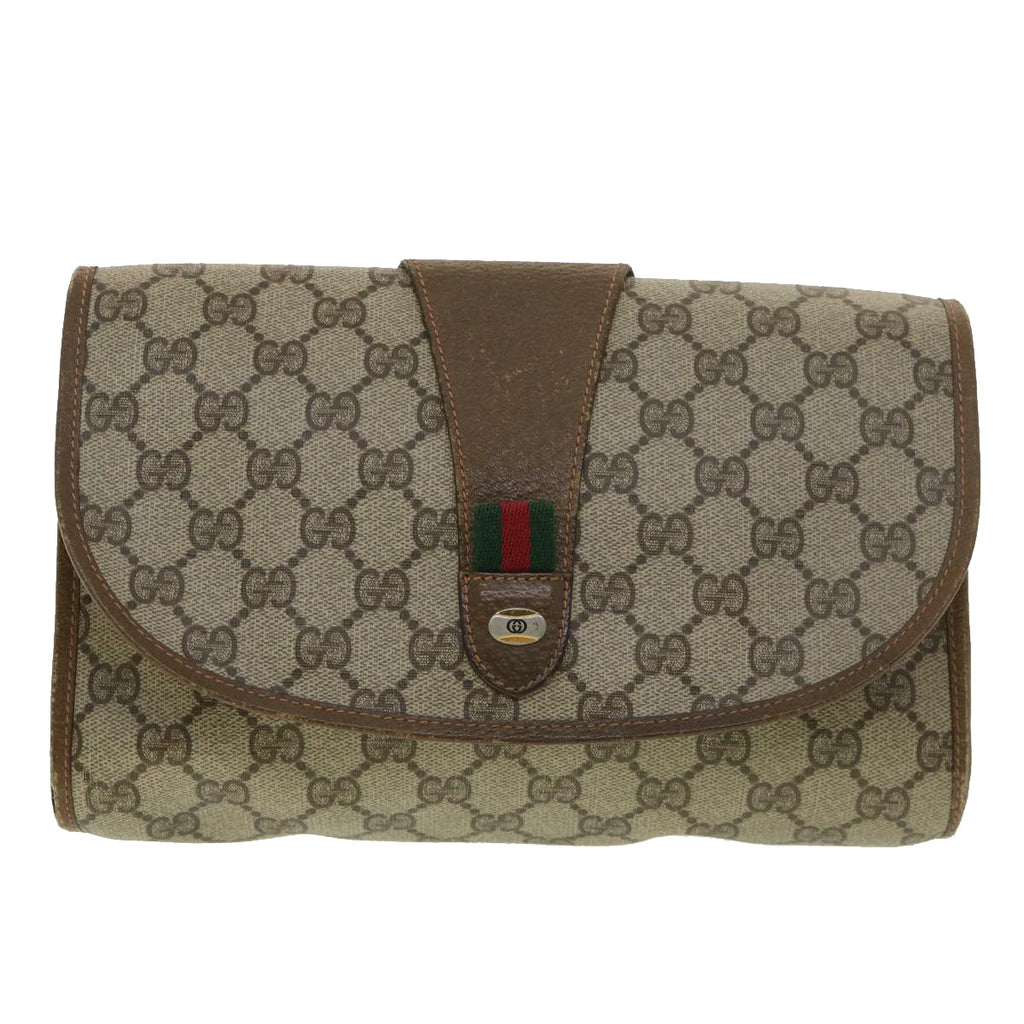 GUCCI GG Canvas Web Sherry Line Clutch Bag Beige Red Green 89.01.030 39241