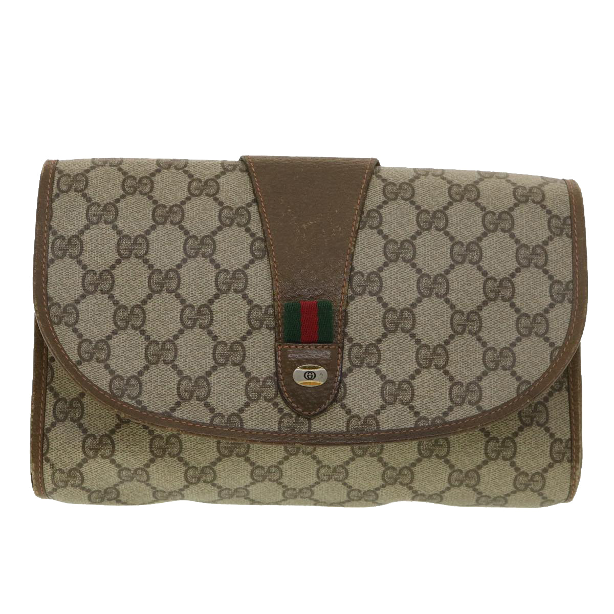 GUCCI GG Canvas Web Sherry Line Clutch Bag Beige Red Green 89.01.030 39241