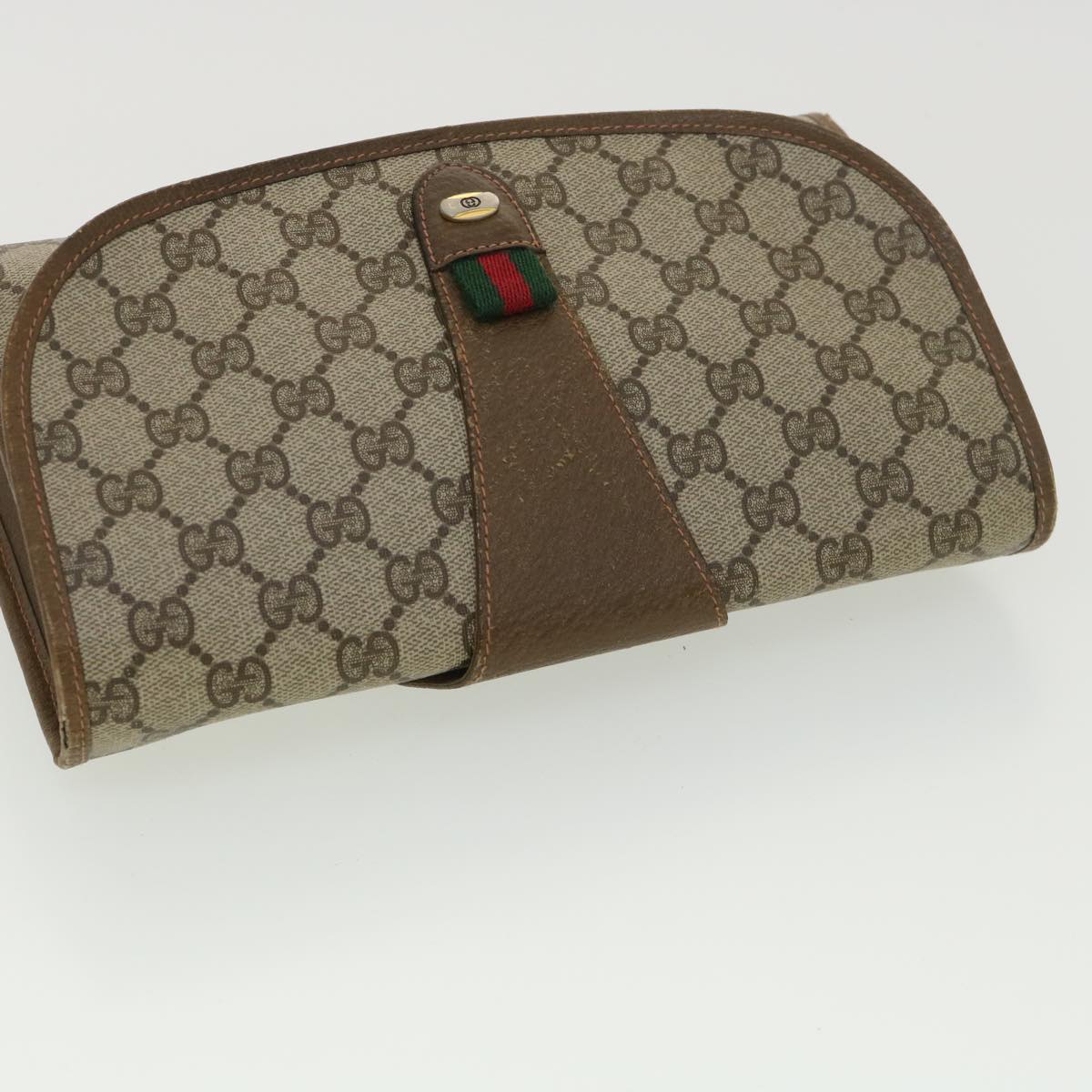 GUCCI GG Canvas Web Sherry Line Clutch Bag Beige Red Green 89.01.030 39241