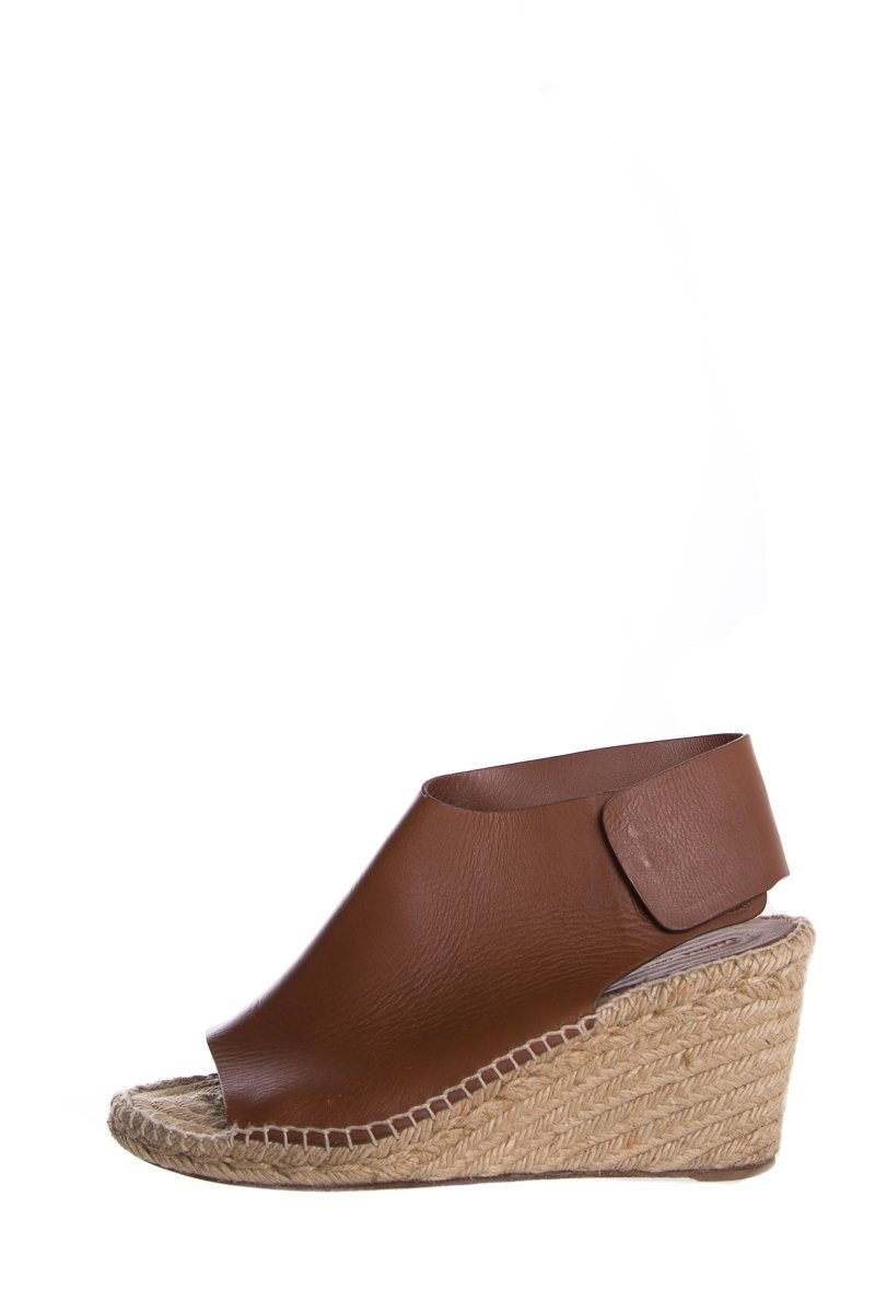 CÃƒÆ’Ã‚Â©line Brown Leather Espadrilles Wedges SZ 38