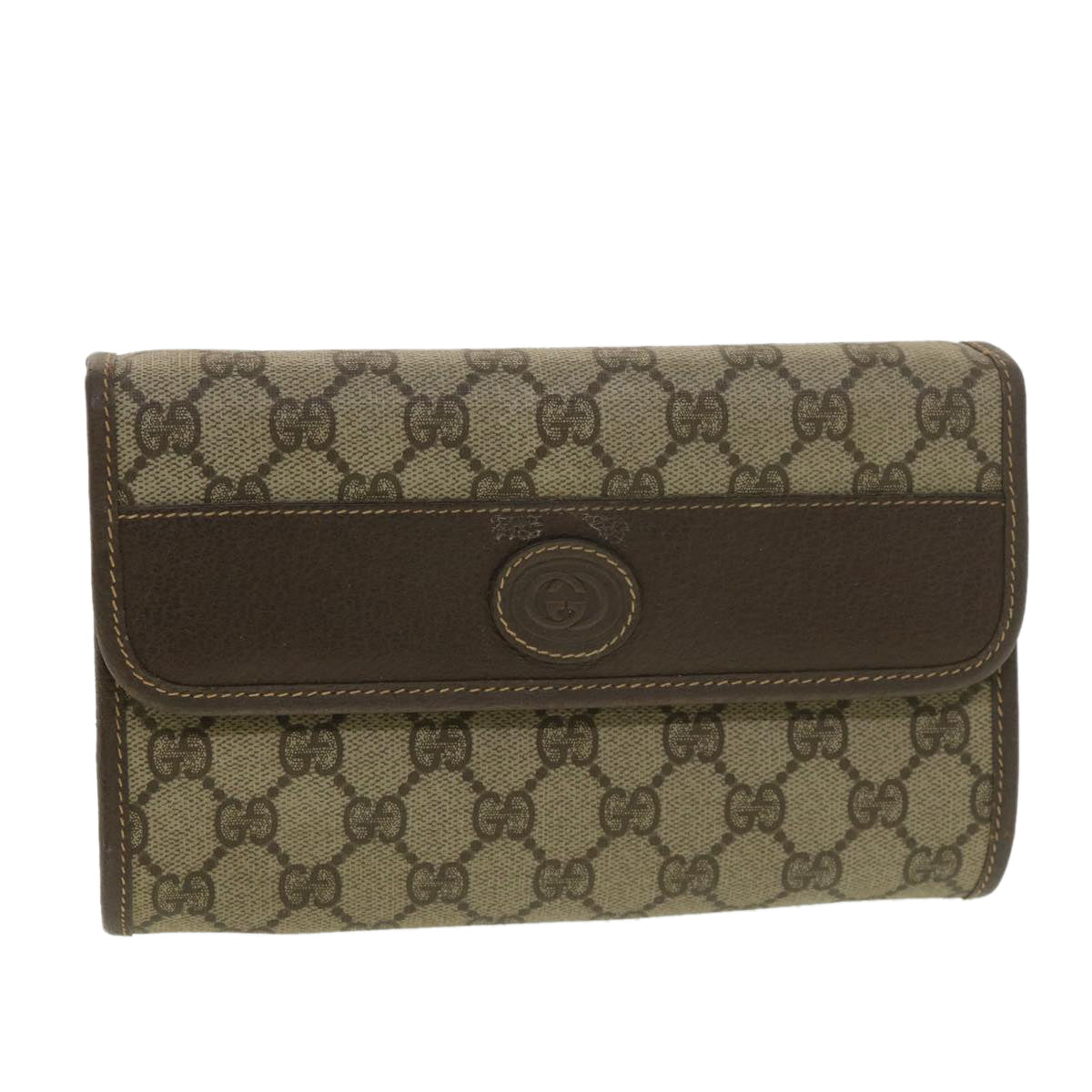 GUCCI GG Canvas Clutch Bag PVC Leather Beige 39307