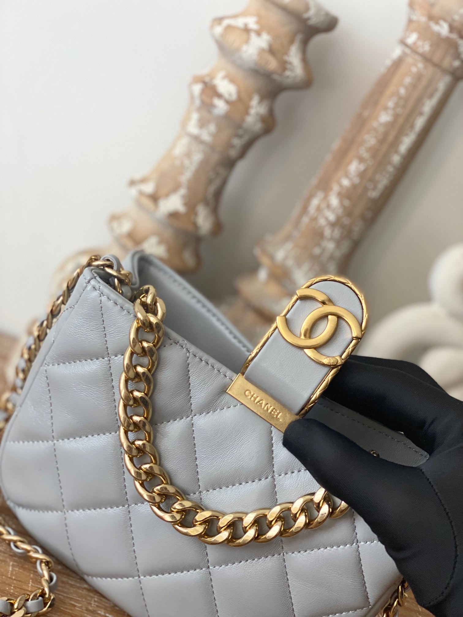 CHLSmall Hobo Bag Gold Hardware Grey For Women Handbags, Shoulder Bags 7.5in/19cm