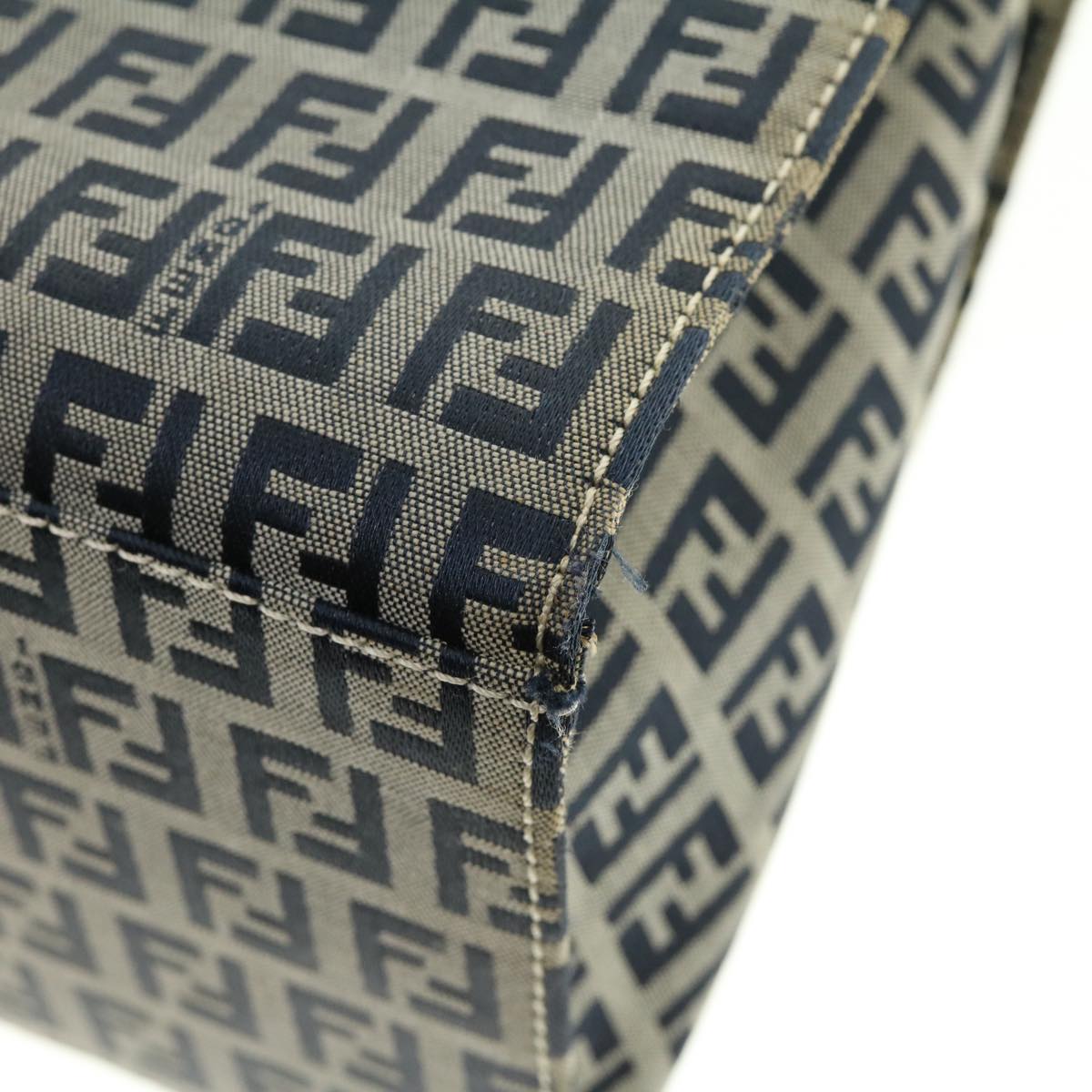 FENDI Zucchino Canvas Mamma Baguette Shoulder Bag Navy 39439