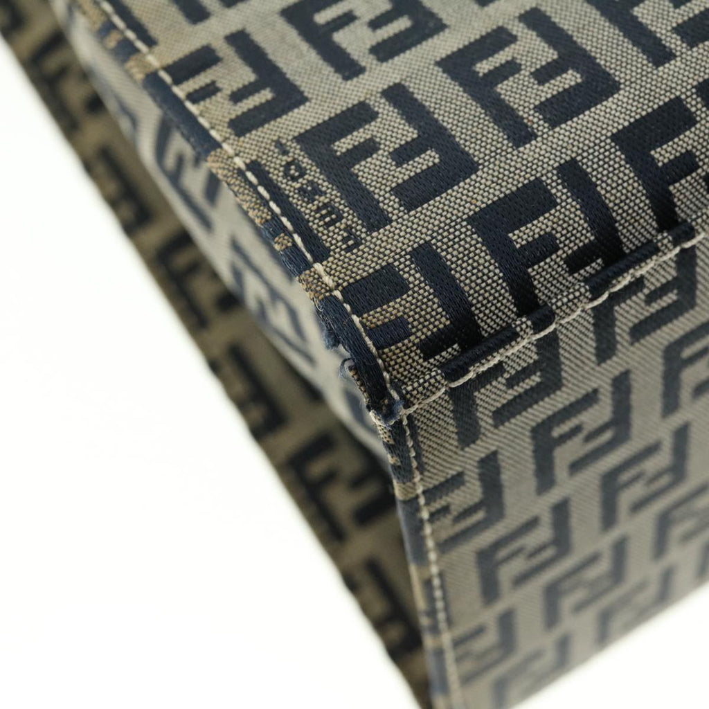 FENDI Zucchino Canvas Mamma Baguette Shoulder Bag Navy 39439