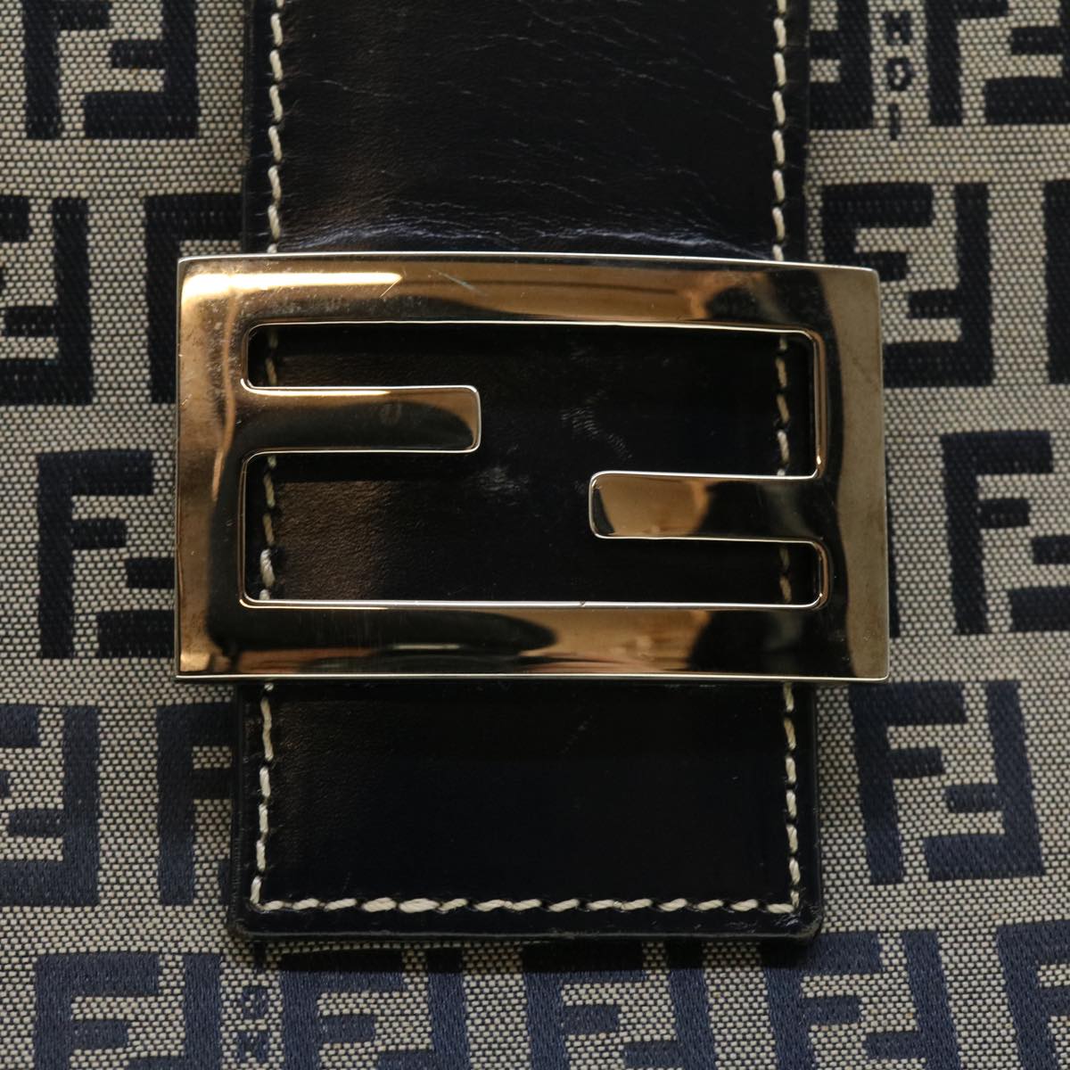 FENDI Zucchino Canvas Mamma Baguette Shoulder Bag Navy 39439