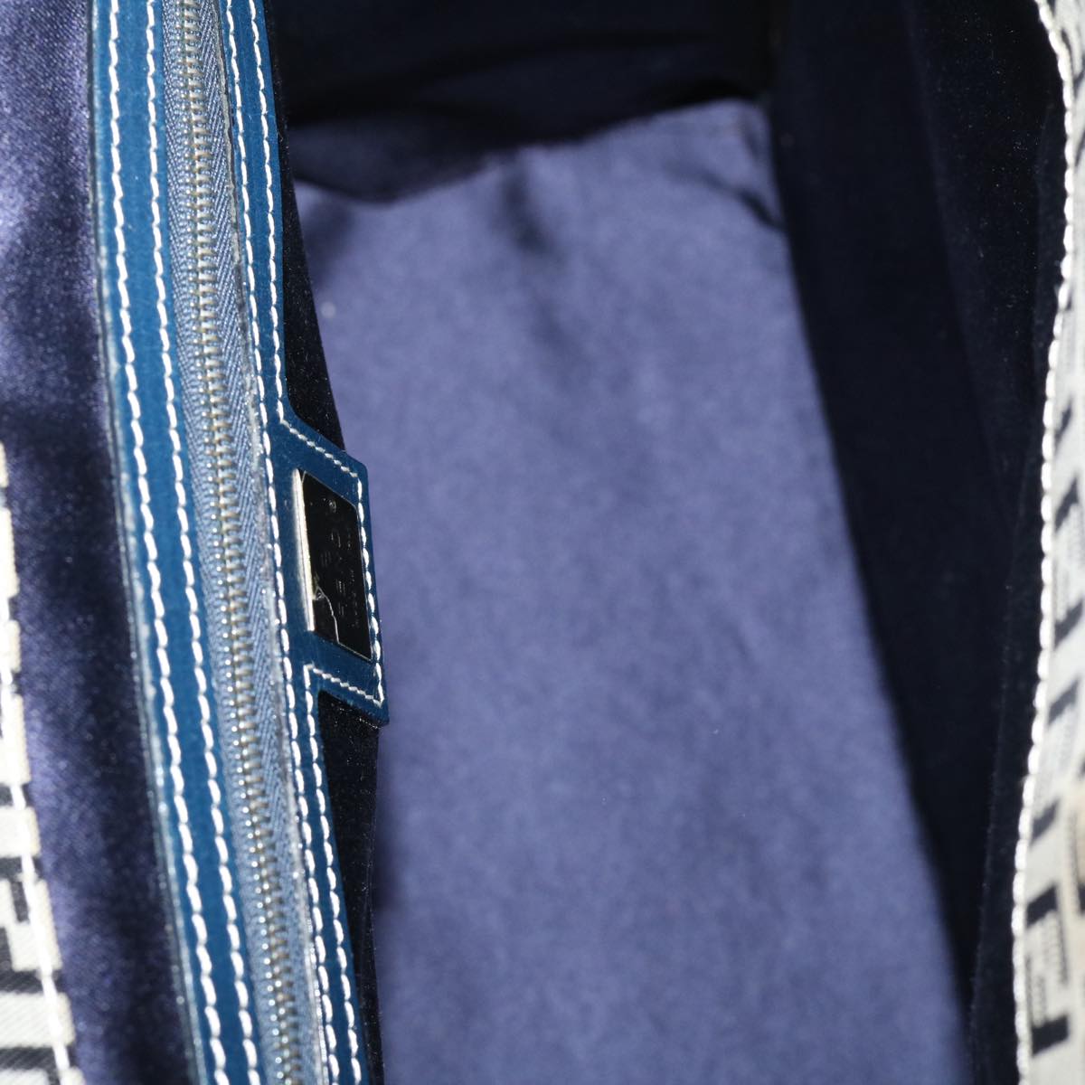 FENDI Zucchino Canvas Mamma Baguette Shoulder Bag Navy 39439