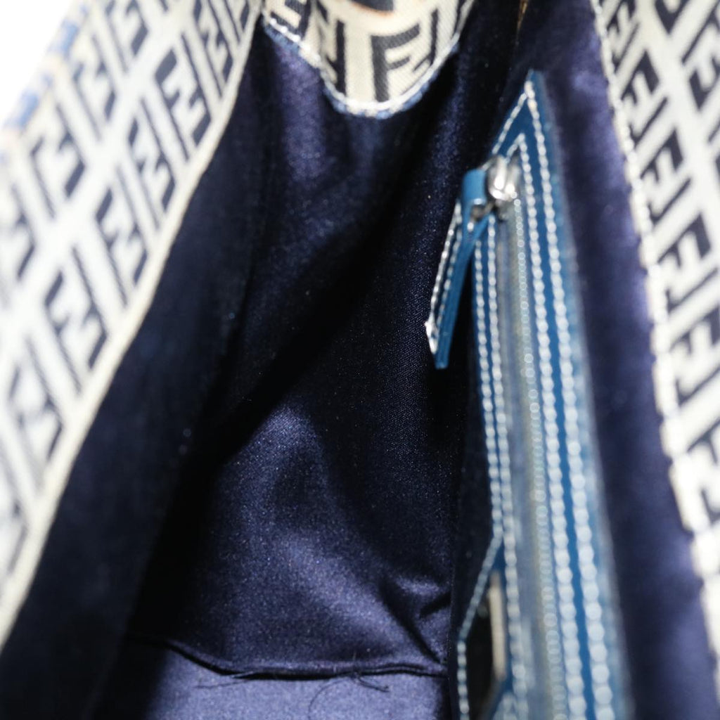 FENDI Zucchino Canvas Mamma Baguette Shoulder Bag Navy 39439