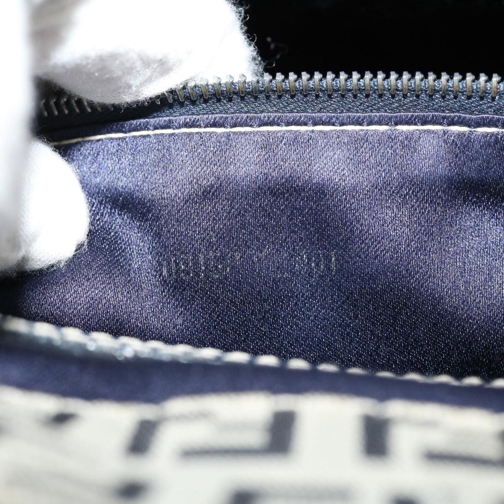 FENDI Zucchino Canvas Mamma Baguette Shoulder Bag Navy 39439