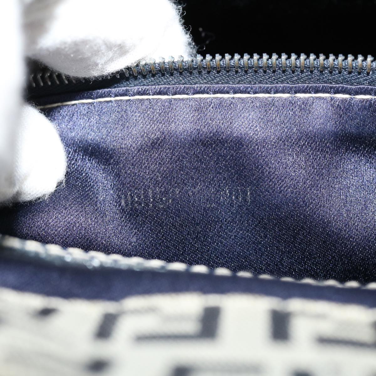 FENDI Zucchino Canvas Mamma Baguette Shoulder Bag Navy 39439