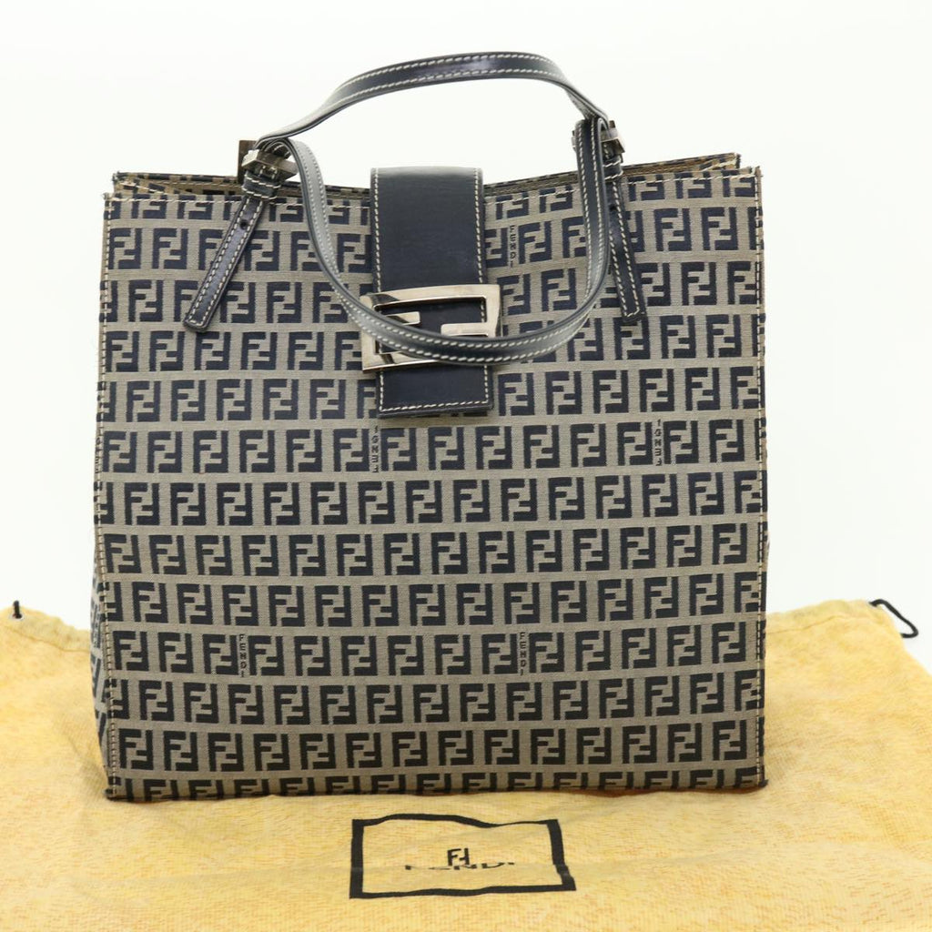 FENDI Zucchino Canvas Mamma Baguette Shoulder Bag Navy 39439