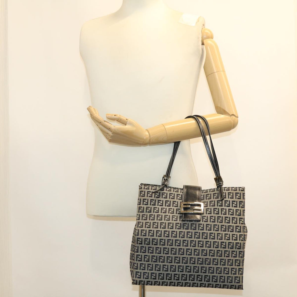 FENDI Zucchino Canvas Mamma Baguette Shoulder Bag Navy 39439