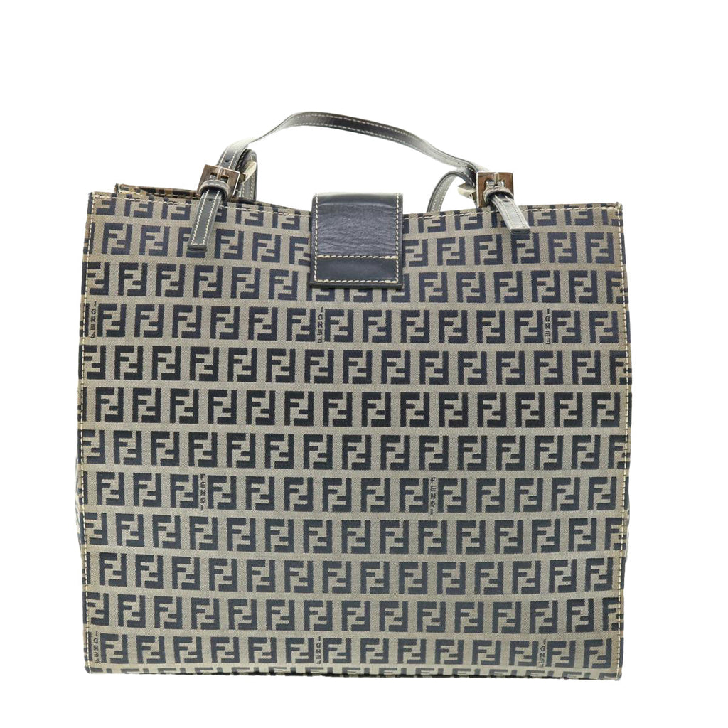 FENDI Zucchino Canvas Mamma Baguette Shoulder Bag Navy 39439