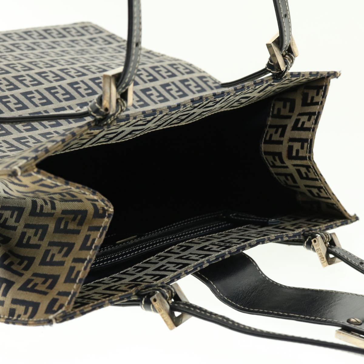 FENDI Zucchino Canvas Mamma Baguette Shoulder Bag Navy 39439
