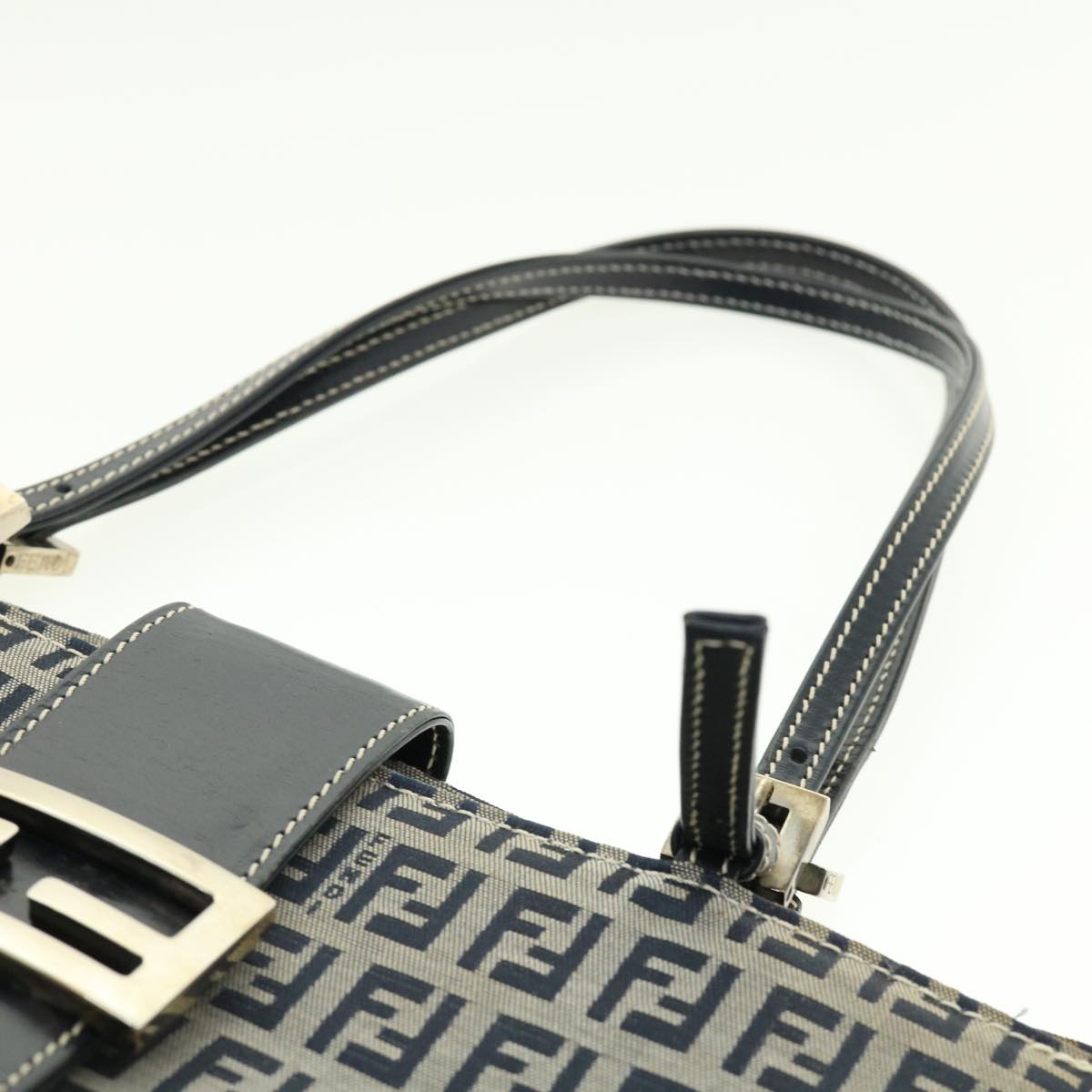 FENDI Zucchino Canvas Mamma Baguette Shoulder Bag Navy 39439