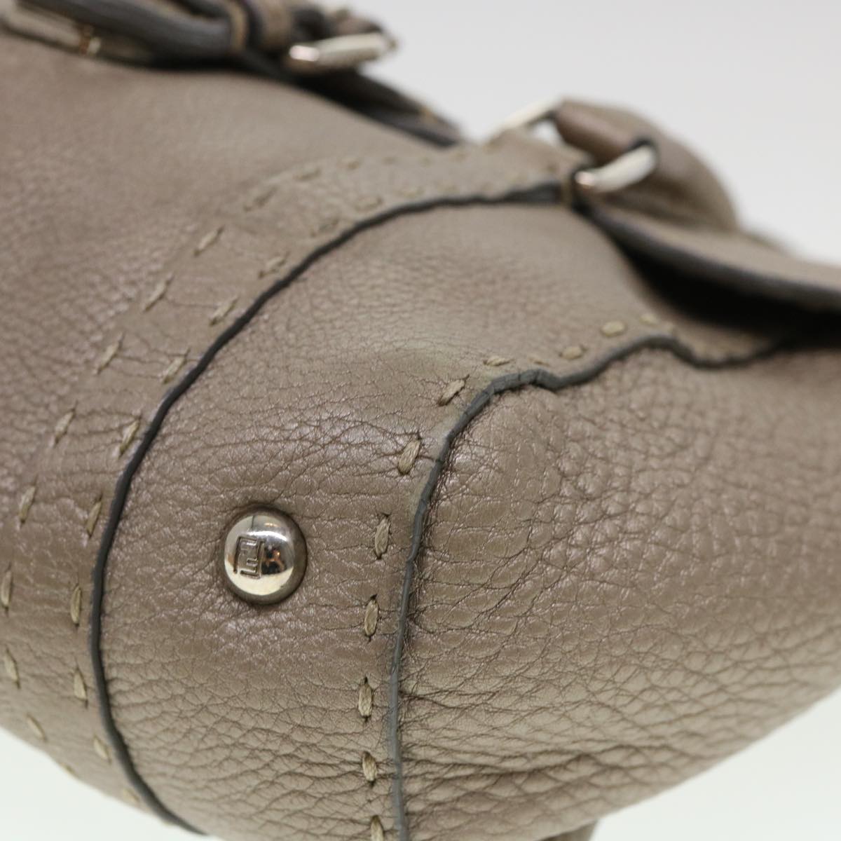 FENDI Hand Bag Leather Gray 39445