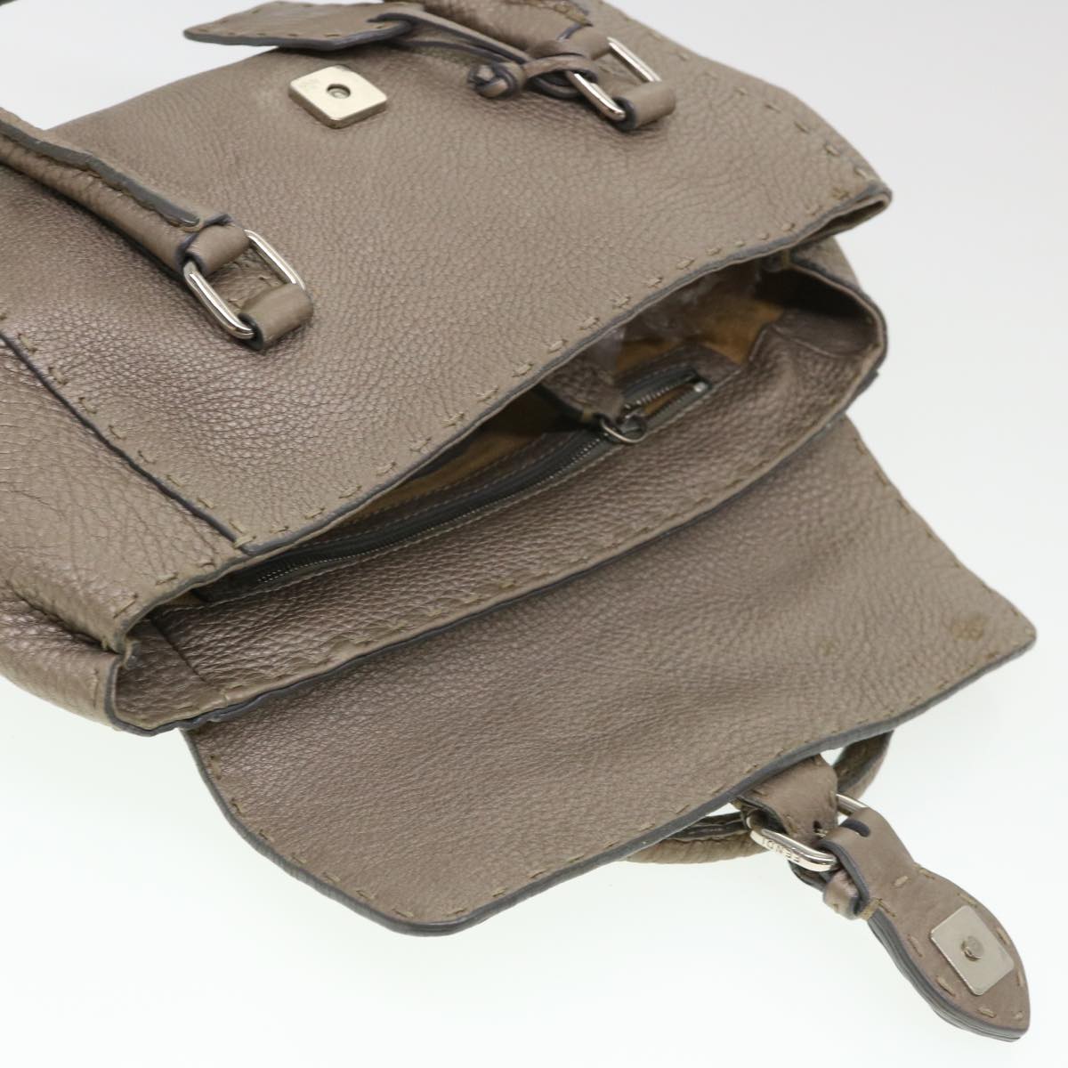 FENDI Hand Bag Leather Gray 39445