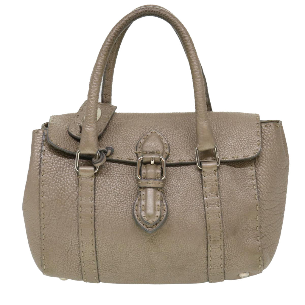 FENDI Hand Bag Leather Gray 39445