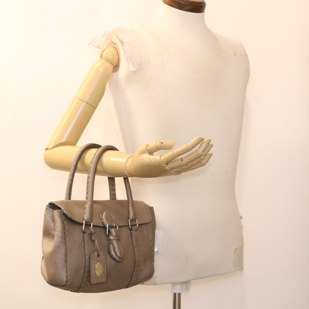 FENDI Hand Bag Leather Gray 39445