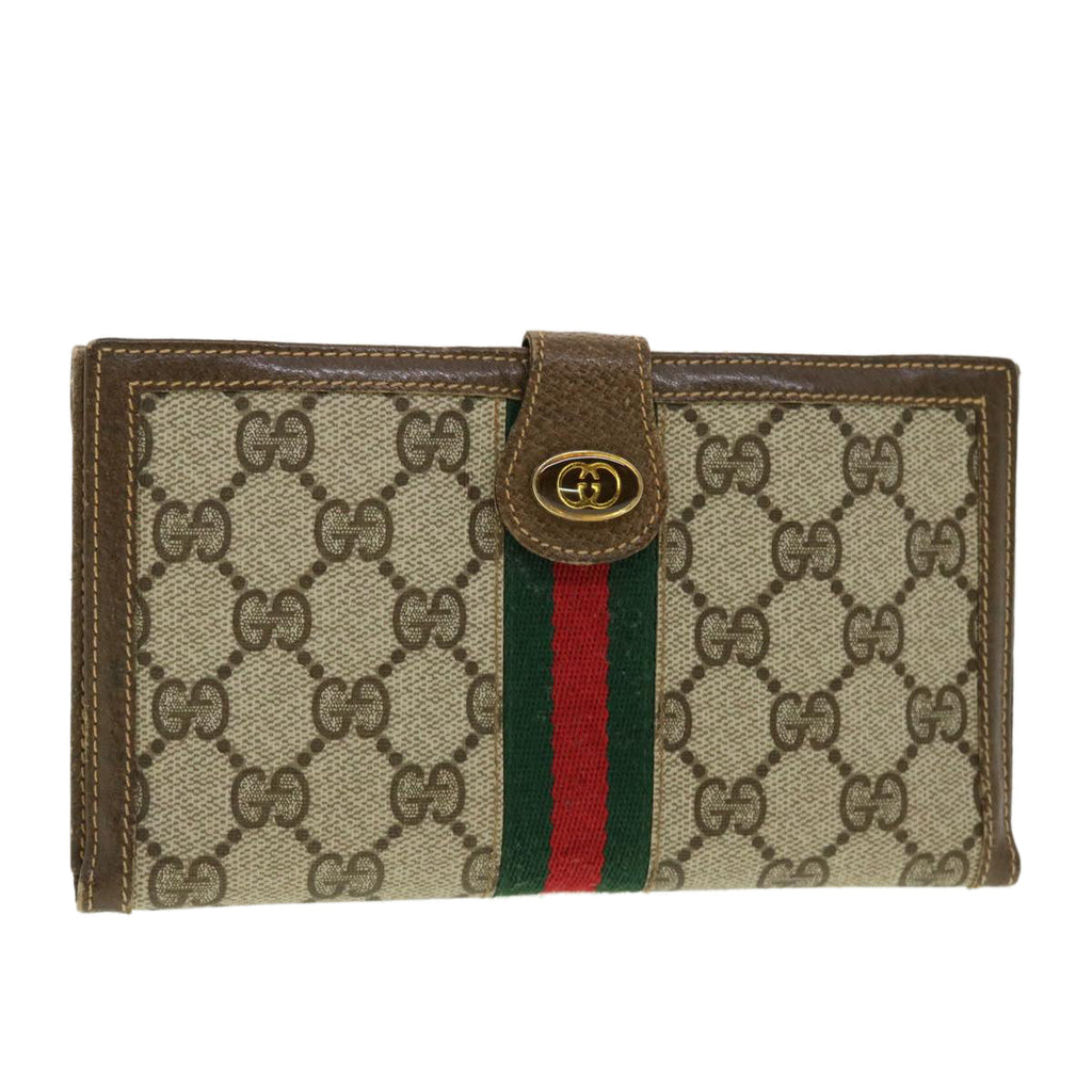 GUCCI GG Canvas Web Sherry Line Long Wallet Beige Red Green 39469