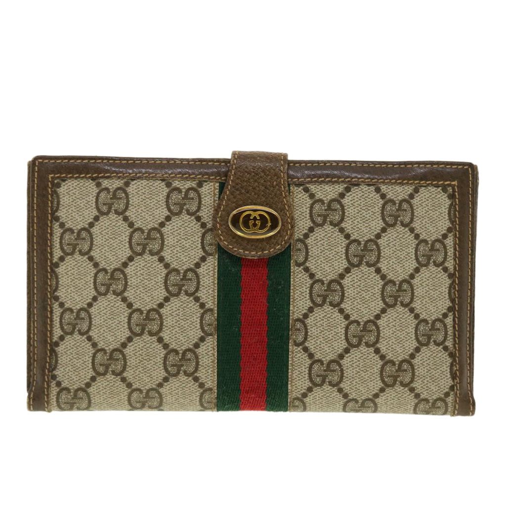 GUCCI GG Canvas Web Sherry Line Long Wallet Beige Red Green 39469