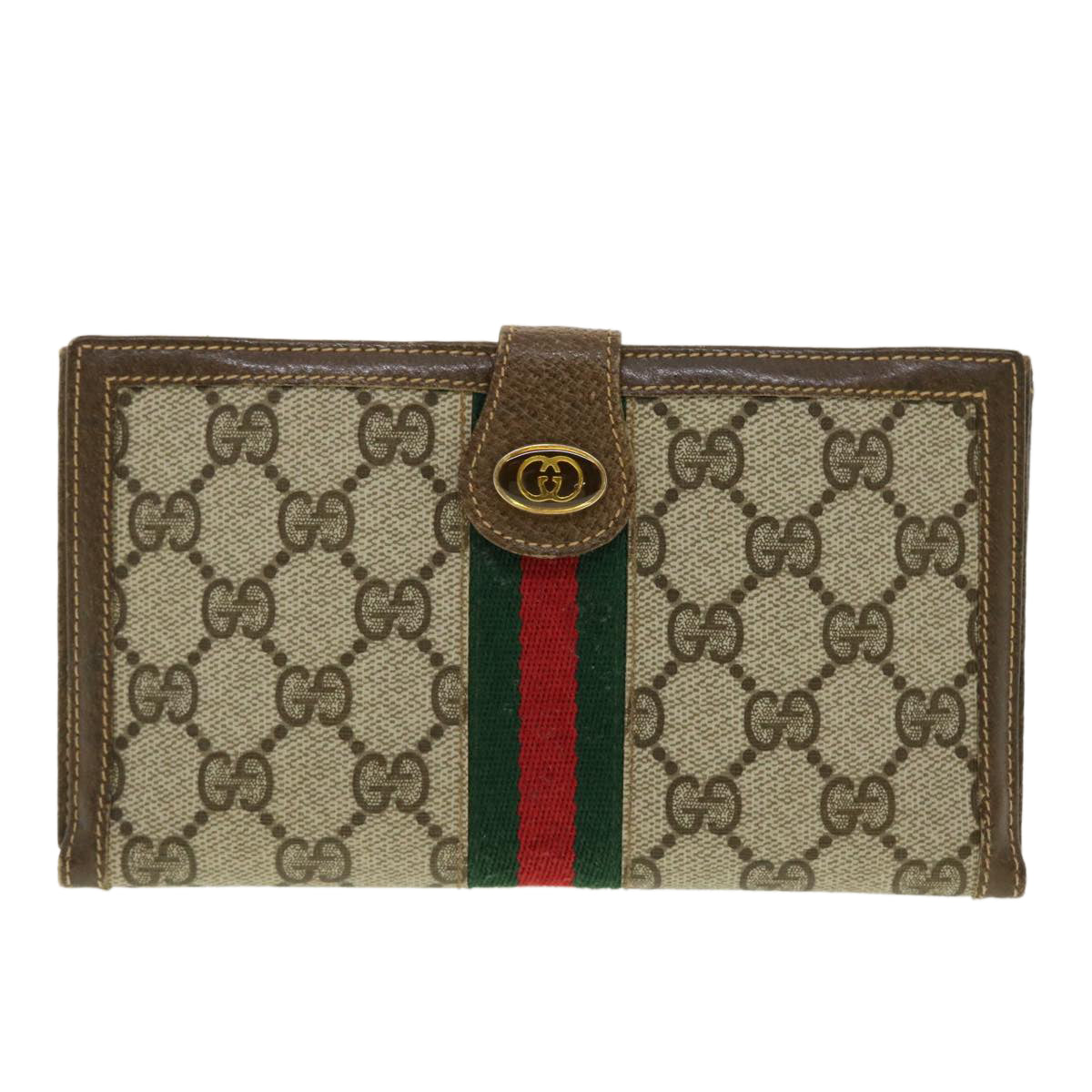 GUCCI GG Canvas Web Sherry Line Long Wallet Beige Red Green 39469