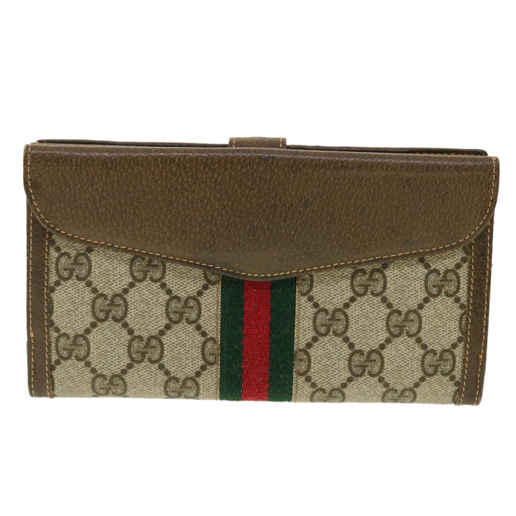 GUCCI GG Canvas Web Sherry Line Long Wallet Beige Red Green 39469