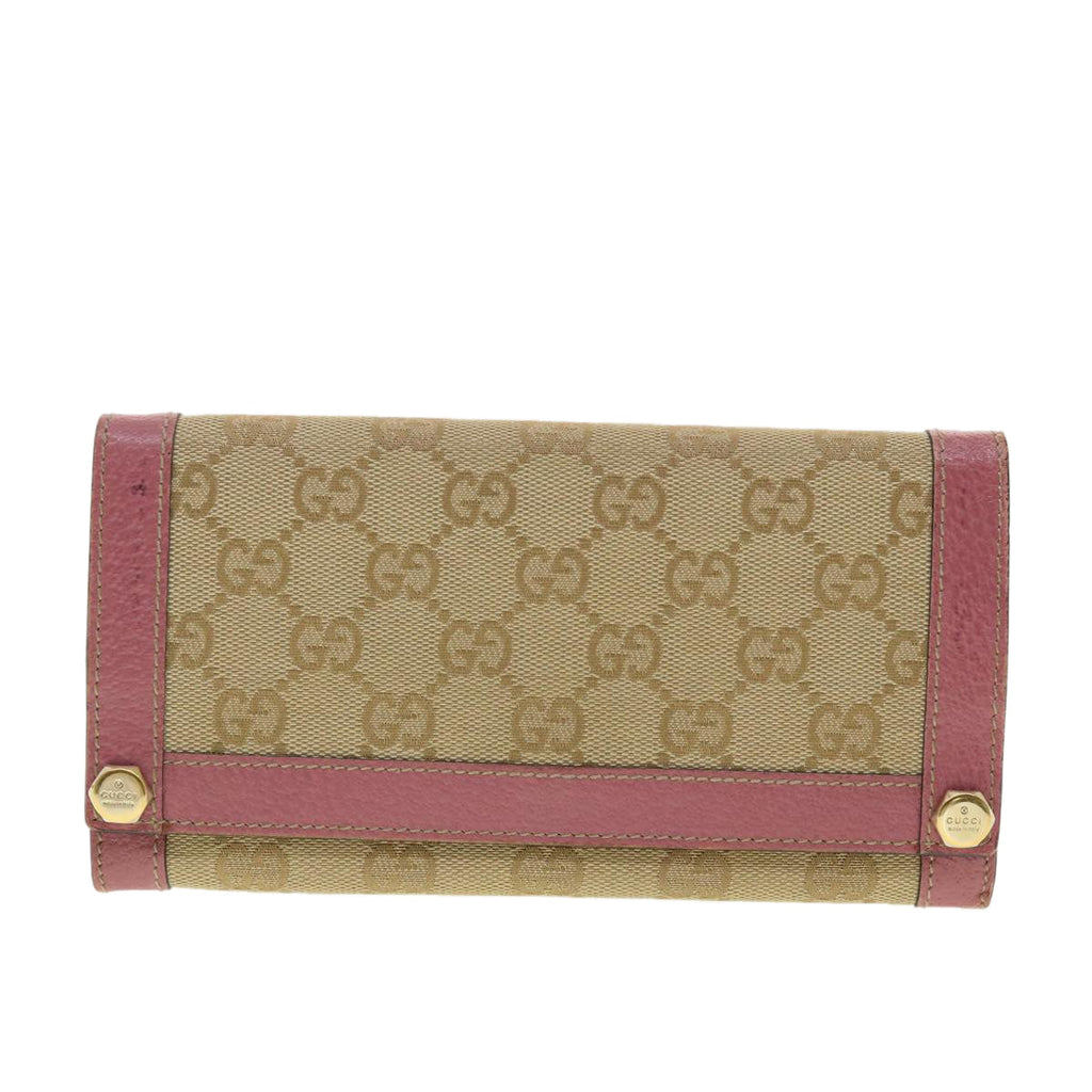 GUCCI GG Canvas Long Wallet Beige Pink 154168 39495