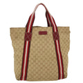 GUCCI GG Canvas Sherry Line Tote Bag Beige Red white 189669 39608