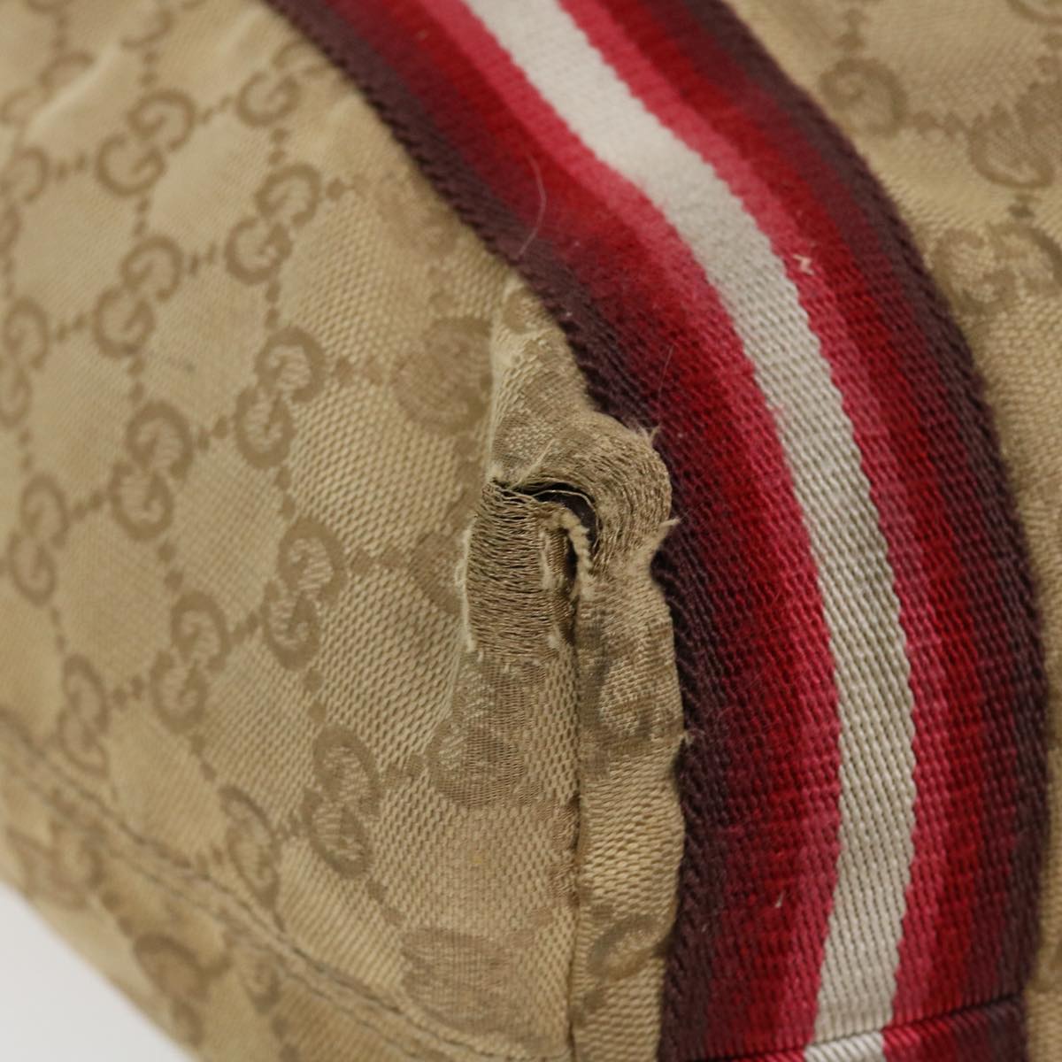 GUCCI GG Canvas Sherry Line Tote Bag Beige Red white 189669 39608
