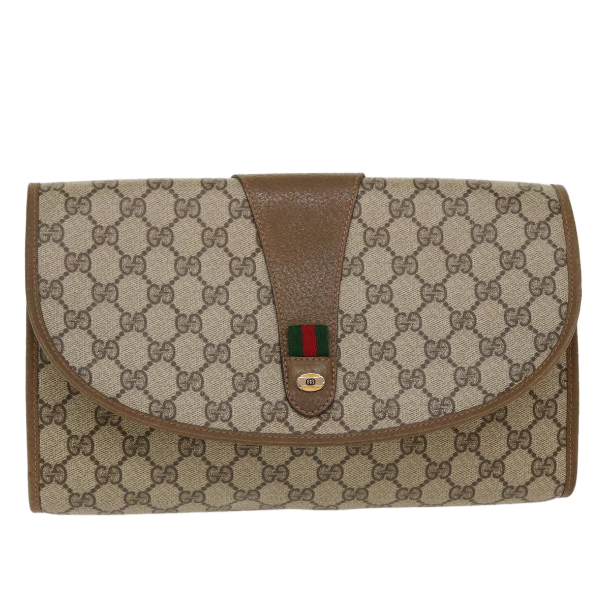 GUCCI GG Canvas Web Sherry Line Clutch Bag Beige Red Green 89.01.031 39614