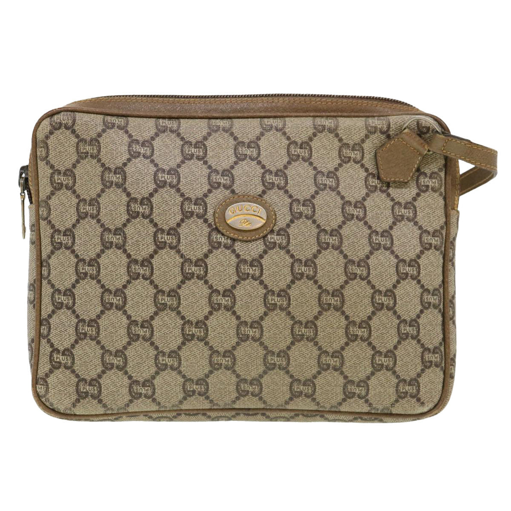 GUCCI GG Plus Canvas Clutch Bag PVC Leather Beige 39703