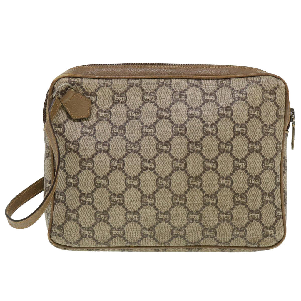 GUCCI GG Plus Canvas Clutch Bag PVC Leather Beige 39703