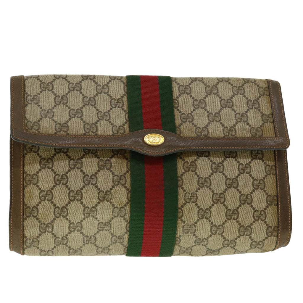 GUCCI GG Canvas Web Sherry Line Clutch Bag Beige Red Green 89.01.007 39747