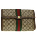 GUCCI GG Canvas Web Sherry Line Clutch Bag Beige Red Green 89.01.007 39747