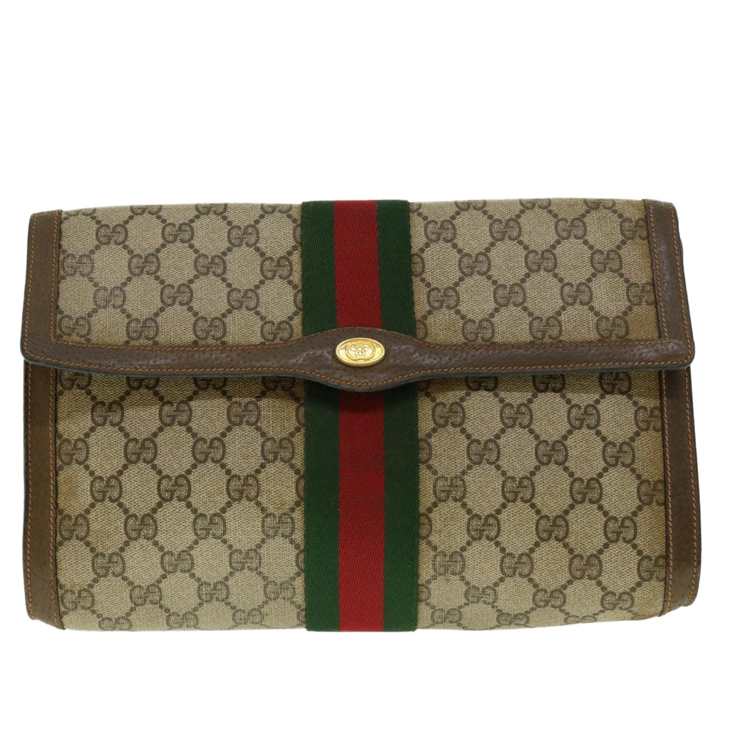 GUCCI GG Canvas Web Sherry Line Clutch Bag Beige Red Green 89.01.007 39747