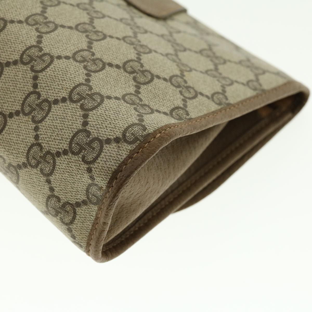 GUCCI Web Sherry Line GG Canvas Clutch Bag PVC Leather Beige Green 39950
